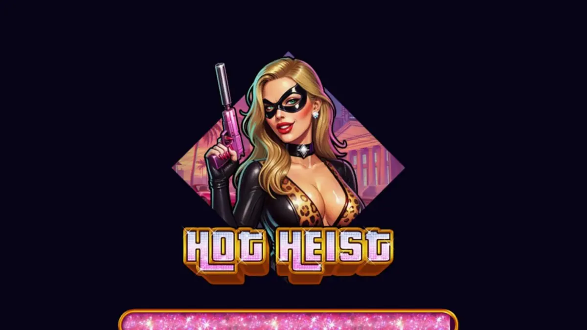 Tampilan visual neon dari slot Hot Heist dengan simbol peralatan perampokan